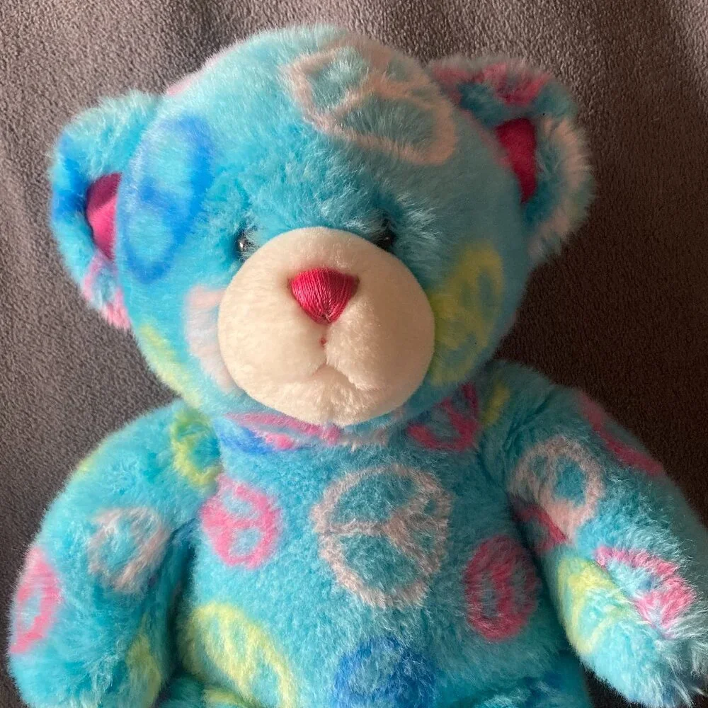 Build A Bear 14” Light Blue Peace Sign Bear Plush